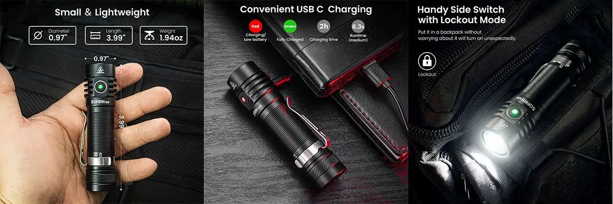 Sofirn SC18 1800lm EDC Flashlight USB C Rechargeable SST40 LED 18650 Torch TIR Optics Lens Lantern with Power Indicator - Shoppiline