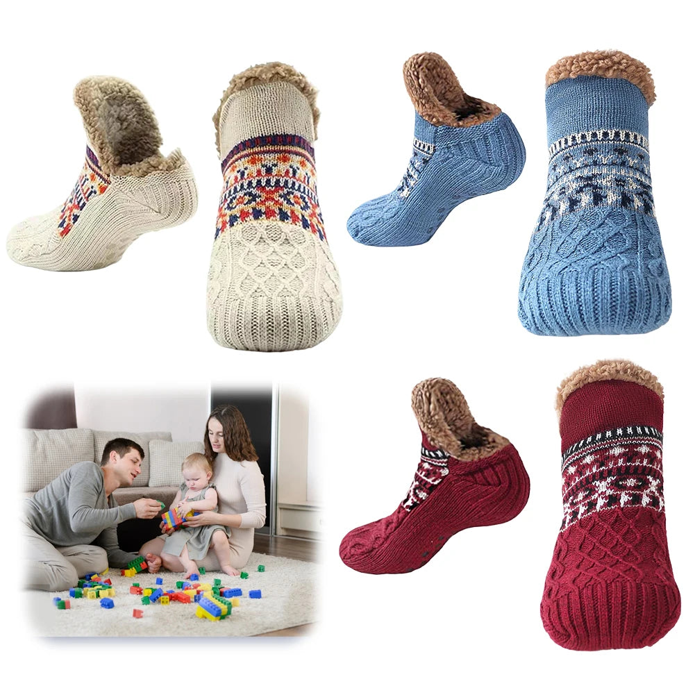Herren Damen Winter Indoor Hausschuhe Socken Rutschfeste Dicke Thermosocken Warme Thermosocken Weich für Weihnachten