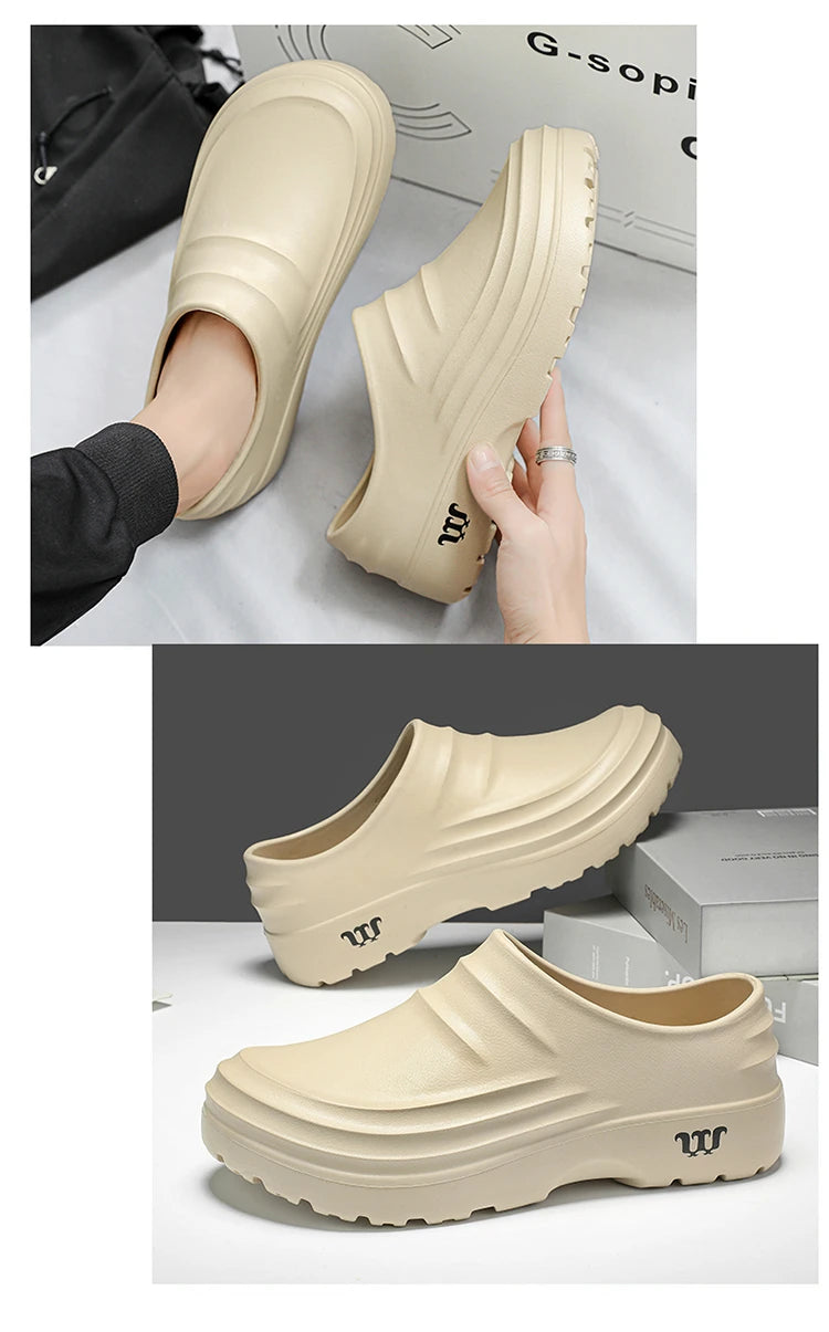 New Men's Anti-slip Chef Shoes Sandals For Men Working Shoes Waterproof Fashion Garden Shoes Clogs For Beach Slippers Size 36-48