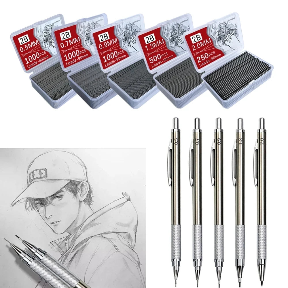 1000Pcs Mechanical Pencil Lead Core 0.5 0.7 0.9 1.3 2.0mm Large Capacity Replaceable Pencil Refills Student Affordable Gift Box