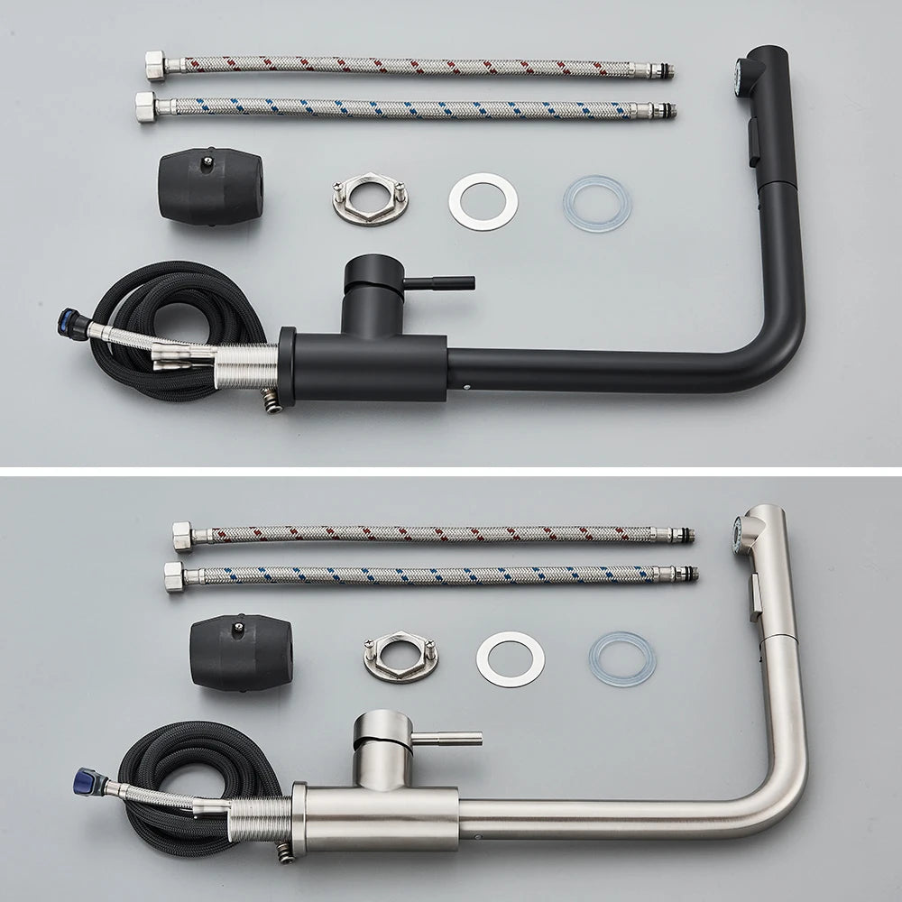 Black Pull Out Kitchen Sink Faucet Flexible 2 Modes Stream & Sprayer Nozzle Faucets Stainless Steel Hot Cold Wate Mixer Tap Deck - Shoppiline