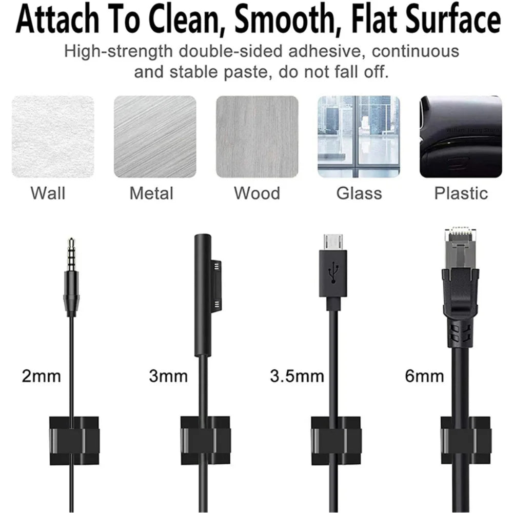 50PCS Clear Adhesive Cable Clips Outdoor Indoor Cable Management Wire Organizer Strong Stick Cord Holder for Under Desk Car