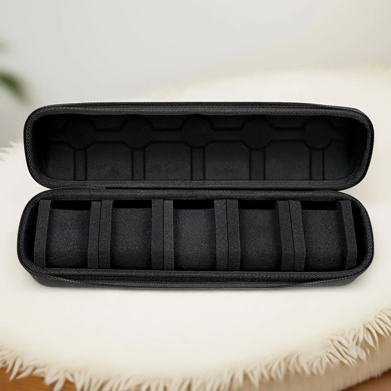 1 Stück 5-Schlitz Uhrenetui | Reise-Organizer mit harter Schale und Kissen-Einlage – bereit zum Verschenken (Schwarz), geeignet zur Aufbewahrung von Smartwatches