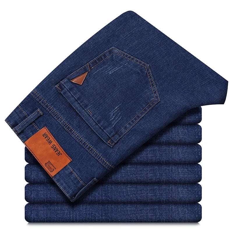 2026 New Style Business Men's Jeans Casual Straight Stretch Fashion Classic Blue Black Work Pant Denim Trousers Male Clothing