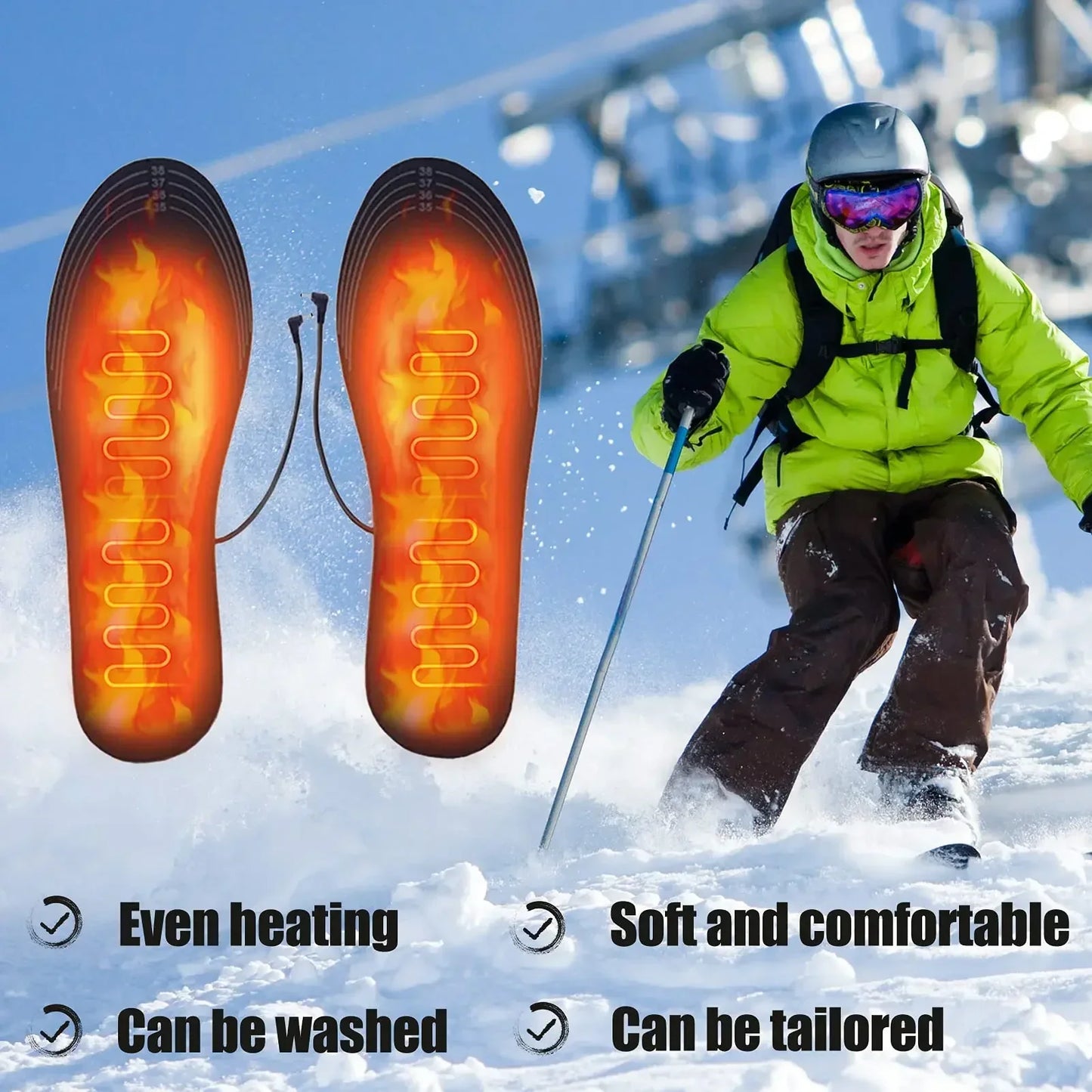 USB Heated Insoles for Shoes Electric Foot Warming Pad Winter Feet Warmer Sock Mat Outdoor Sports Shoe Heating Insole