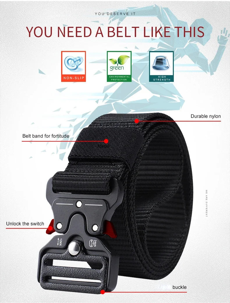 Ceinture tactique authentique à dégagement rapide, ceinture militaire d'extérieur en nylon souple véritable, accessoires de sport pour hommes et femmes, ceinture noire