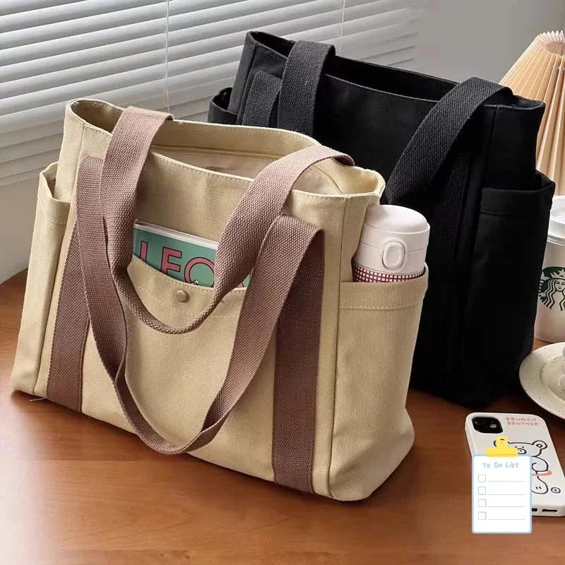 Large Capacity Canvas Tote Bags for Work Commuting Carrying Bag College Style Student Outfit Book Shoulder Bag Shopping Bag