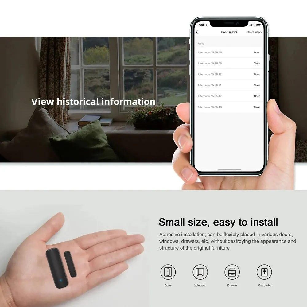 Tuya WiFi/ZigBee Door Window Sensor Smart Home Wireless Door Open Close Detectors APP Remote Alarm Work with Alexa Google Home