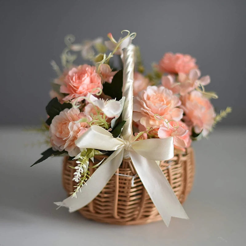 Woven Flower Baskets Rattan Storage Basket Handmade Storage Rack Flower Girl Hand Basket for Home Wedding Decoration