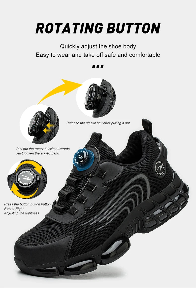 Rotary Buckle Work Safety Shoes For Men and Women Air Soft Sole Lightweight Protective Work Sneakers Men Breathable Boots - Shoppiline