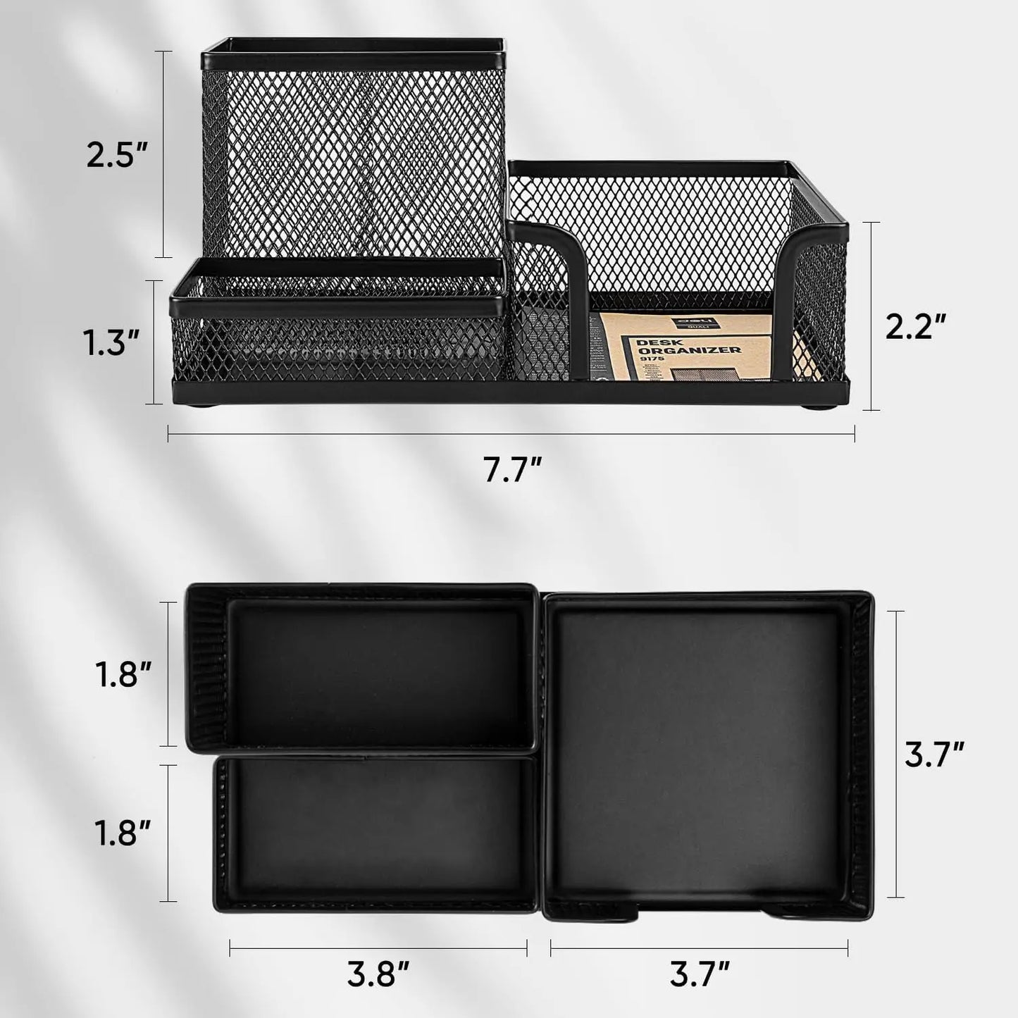 Mesh Desk Organizer Office Supplies Caddy with Pencil Holder and Storage Baskets for Desktop Accessories, 3 Compartments, Black - Shoppiline