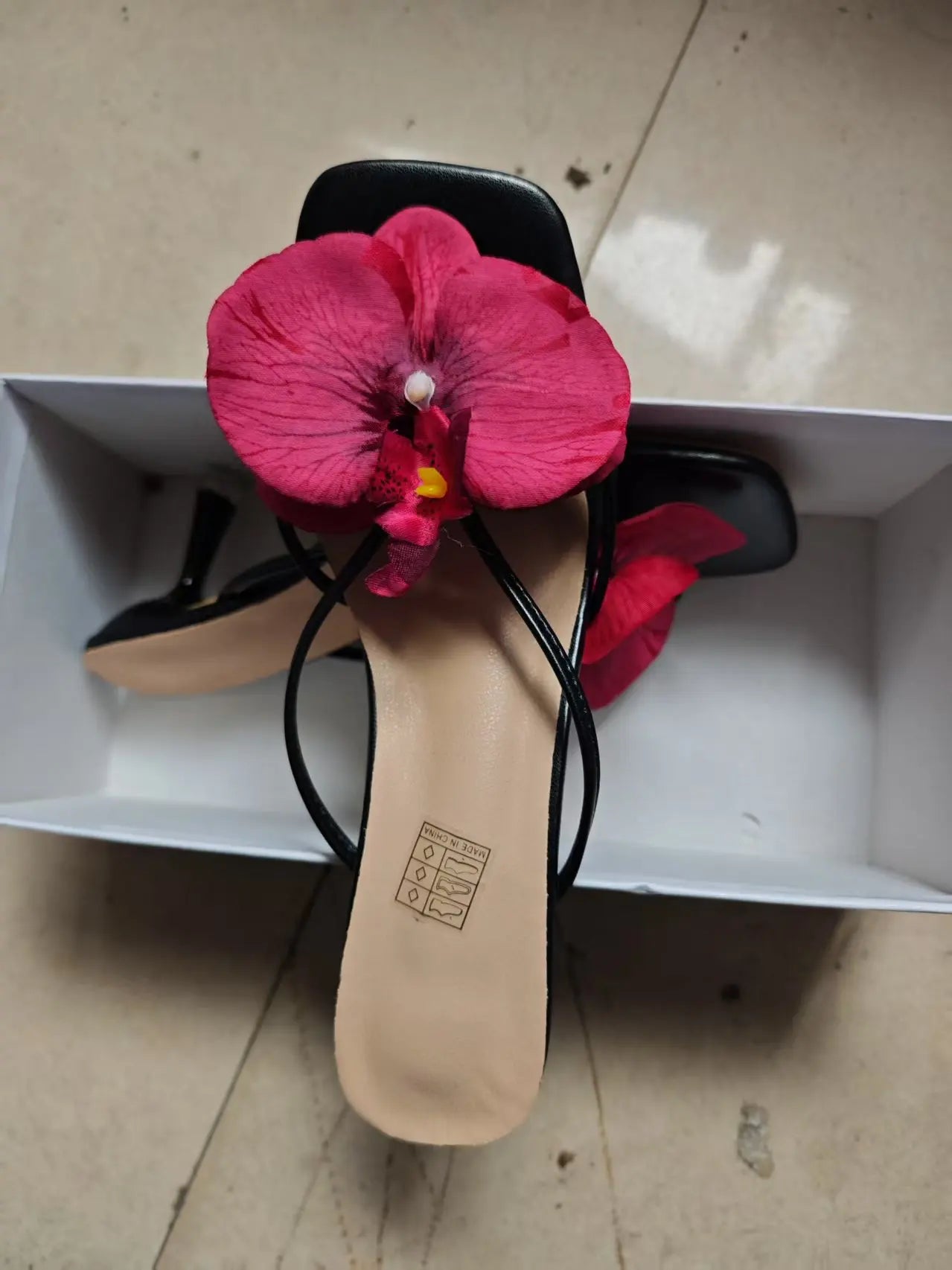 Orchid Flower Summer New High Heeled Women White Pink Blue Purple Floral Heels Square Toe Prom Slipper Slingback Shoes for Women