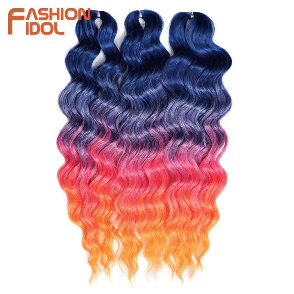 Anna Hair Extensions synthétiques de tresses Loose Deep Wave 24 pouces, cheveux tressés ondulés, cheveux bouclés torsadés au crochet Ombré Blond