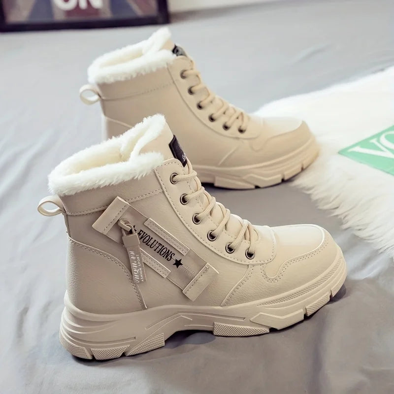 Bottines pour femme, bottes courtes, bottes d'hiver avec doublure épaisse et isolation, élégantes et polyvalentes, bottes d'hiver à semelle épaisse