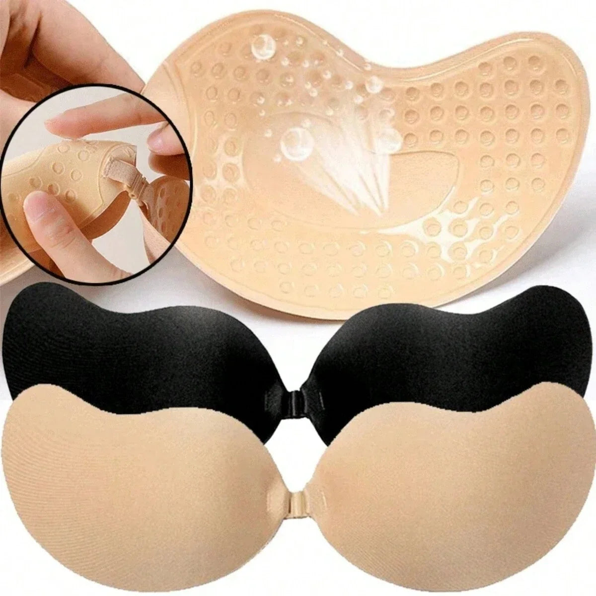 FINETOO 1-15PCS Women Invisible Nubra Breast Patch Tow-Color Hypoallergenic Mango Cup bra Silicone Non-Falling Off Thin