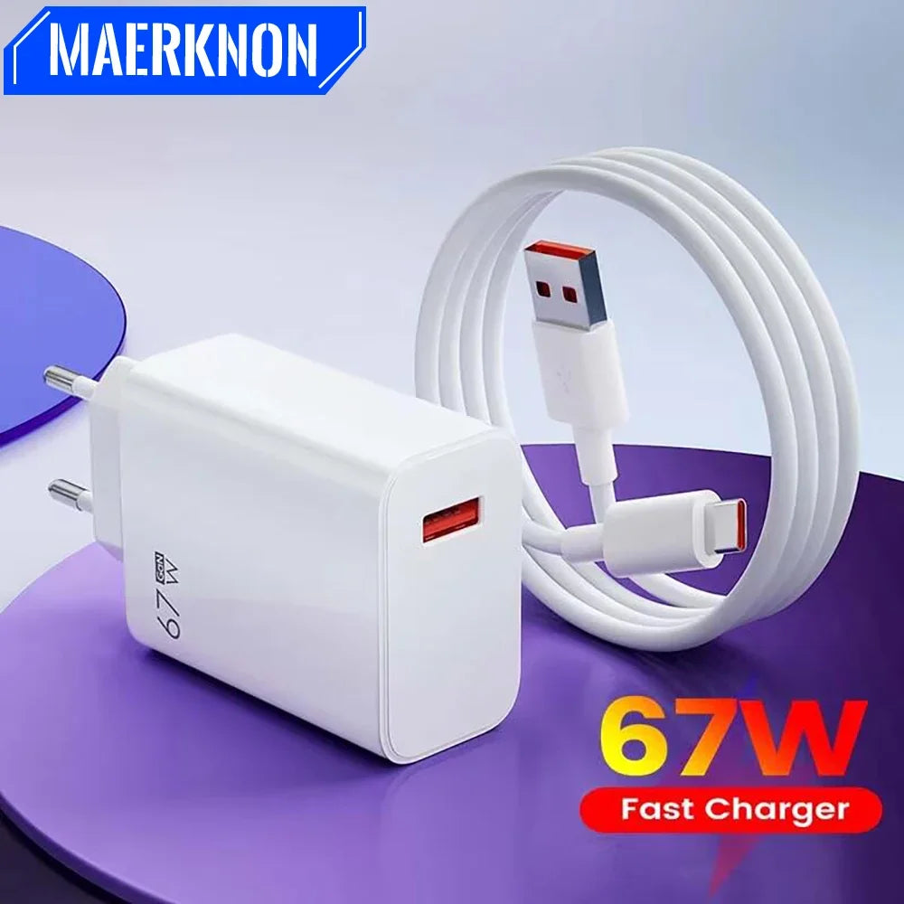 67W USB GaN Charger Fast Charging EU/US/UK Plug Charger Adapter 10A Type C Cable For iPhone Samsung Xiaomi Huawei Quick Charger - Shoppiline