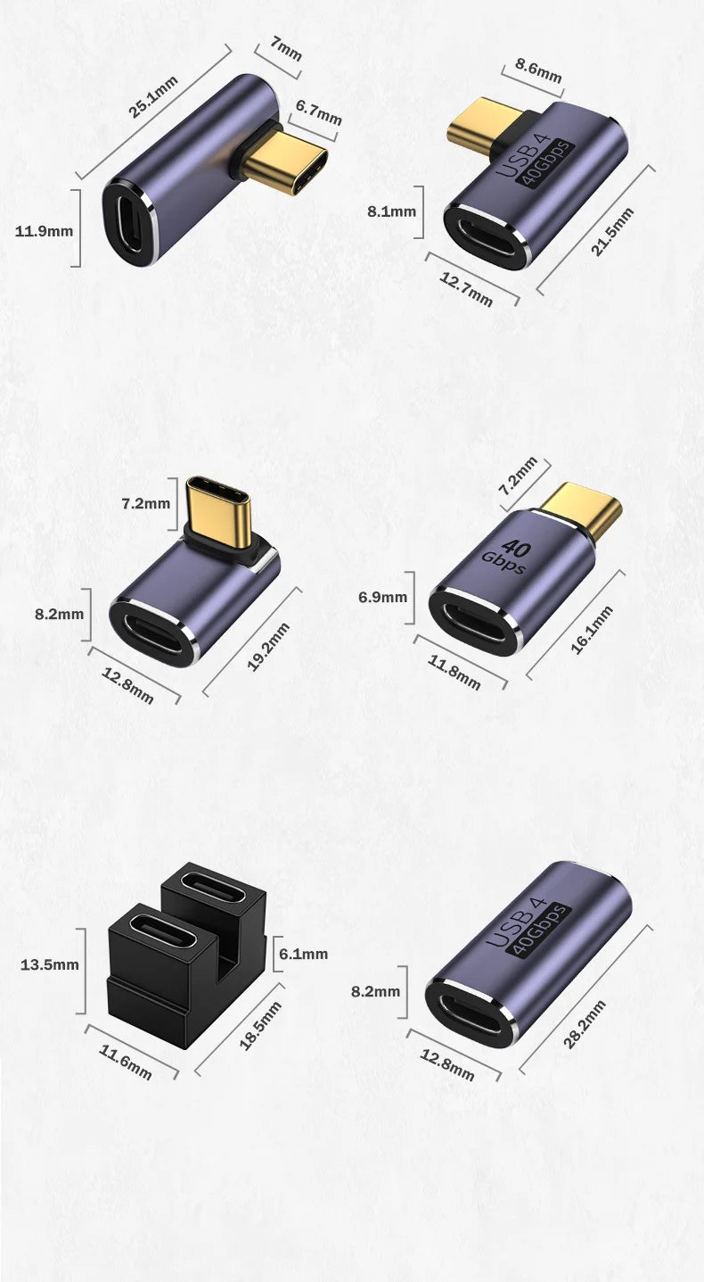 TYPE C Connector 4K OTG Plug 100W 40Gbps Data Transfer Ultra Fast Charging USB C USB3.1 Support 8K Adapter Extension