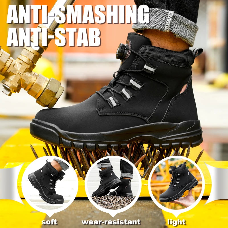 Waterproof Safety Boots Men Indestructible Steel Toe Work Boots Anti-smash Stab-resistant Safety Shoes Biker Botas Para Hombre