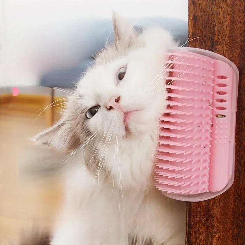 Wall Mount Corner Cat Self Groomer Comb Ergonomic Pet Massage Hair Remover Brush Space Saving Indoor Kitten Scratching Toy Easy