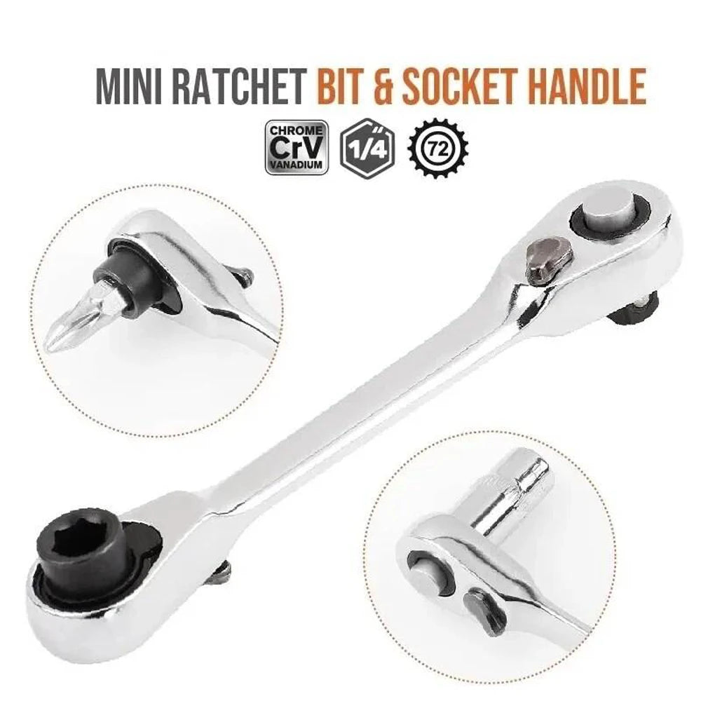 2 in 1 Socket Ratchet Wrench Mini Double Head One Quarter Batch Head Screwdriver Handle 72 Teeth Fast Small Wrench - Shoppiline