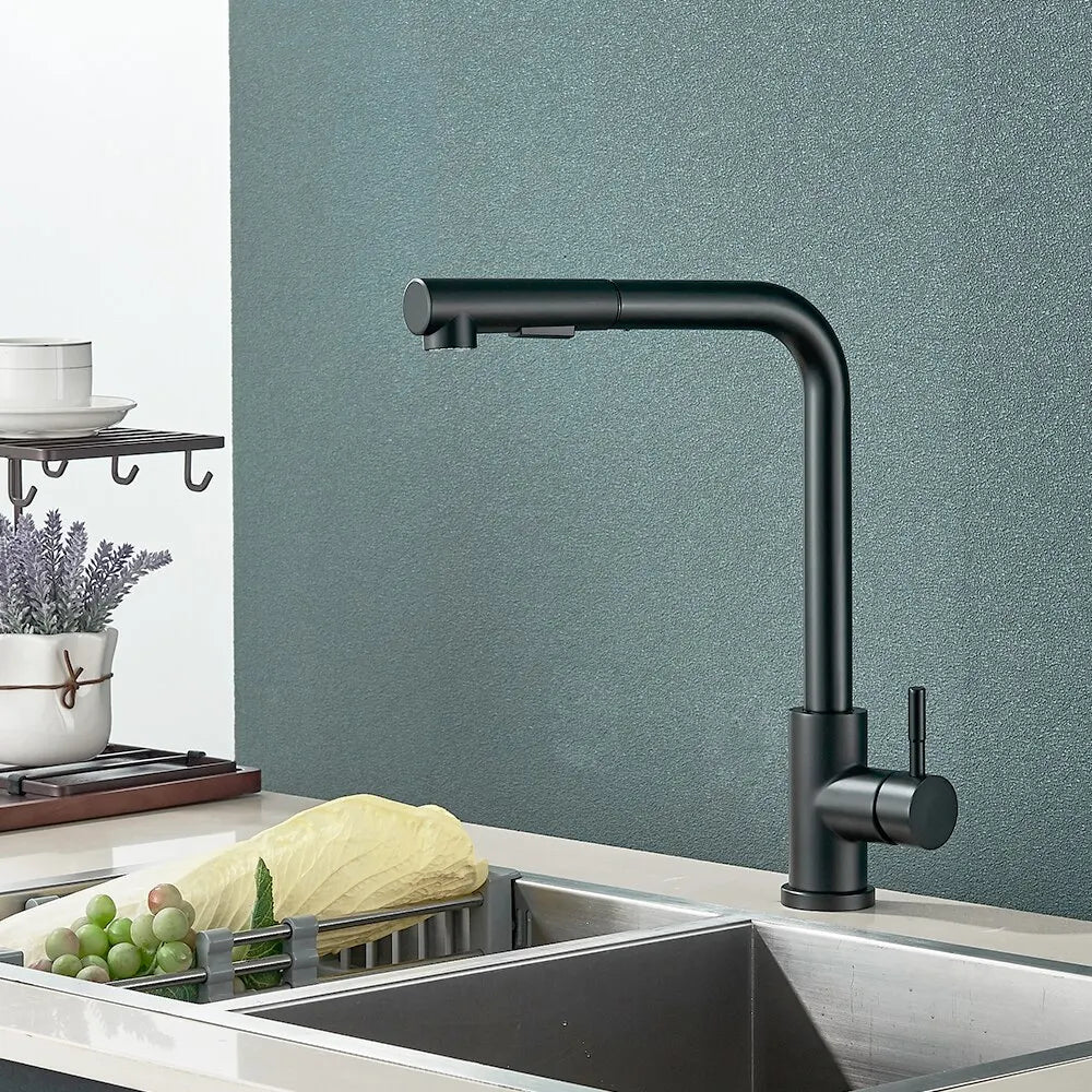 Black Pull Out Kitchen Sink Faucet Flexible 2 Modes Stream & Sprayer Nozzle Faucets Stainless Steel Hot Cold Wate Mixer Tap Deck - Shoppiline