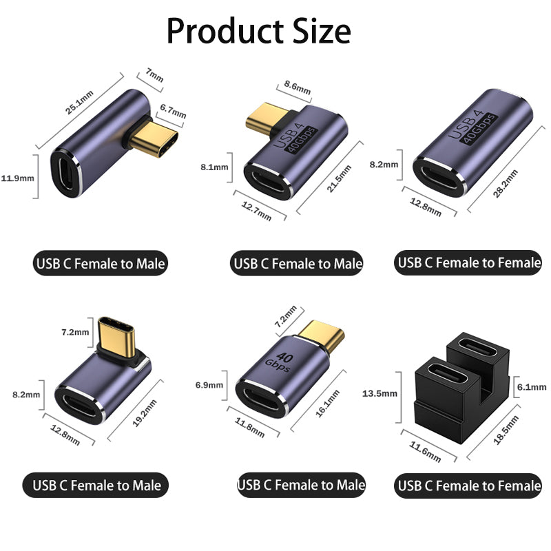 USB4.0 40Gbps OTG C-type 90 degree Adapter 100W 5A USB C to Type C Fast Charging Converter USB C Data Adapter For Macbook 8K60HZ