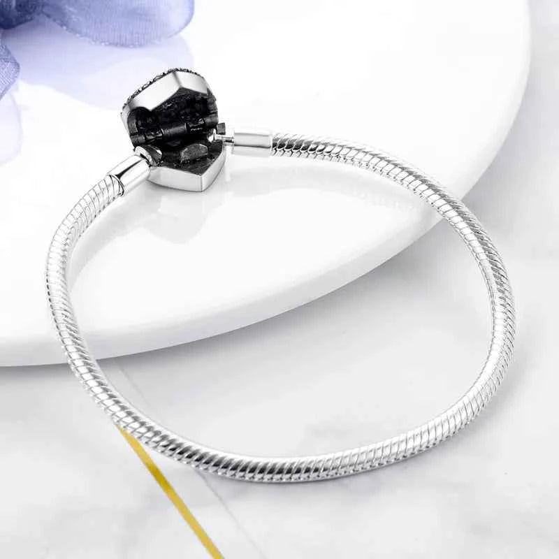 Fashion S925 Silver Plated Peach Heart Love Sparkling Zircon Bracelet For Women Fit DIY Charms Beads Fine DIY Birthday Jewelry