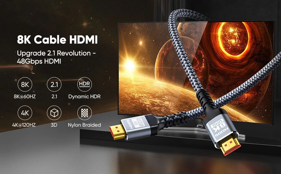 MIZIQIER long HDMI 2.1 Cables 8K60Hz 4K120Hz eARC HDCP2.3 48Gbps Ultra High Speed hdmi Braided cable for HDTV/PS5/TRX3080 3090