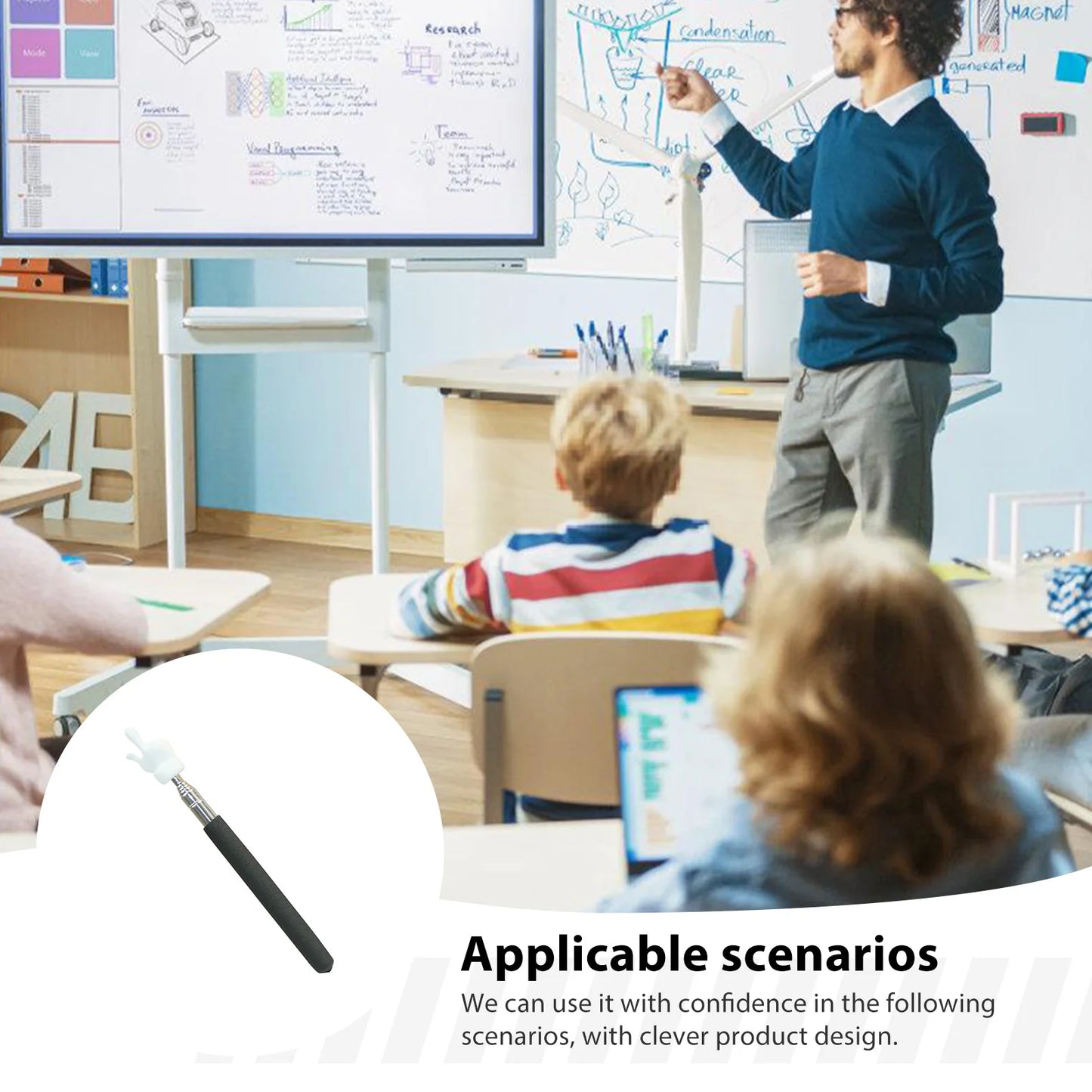Etractable Teaching Stick Finger Design Whiteboard Pointer Handheld Presenter Finger Reading Stick Telescopic Rod Teaching Tool