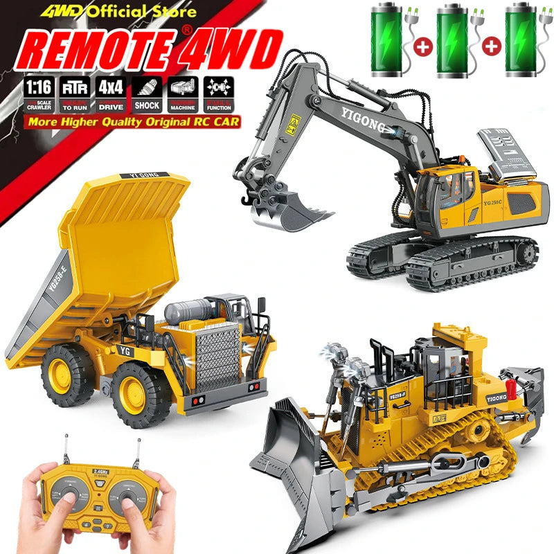 4WD Remote Control Excavator 4x4 Alloy Dump Truck Bulldozer Radio Model RC Car Construction Vehicle Toy Children Kids Gifts - Shoppiline