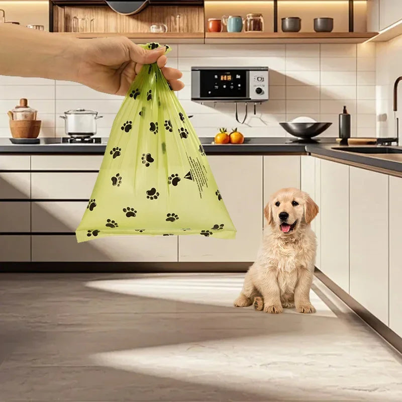 10Pcs Extra Thick Dog Poop Bags (22x30cm), Leak-Proof Paw Print Pet Waste Bags