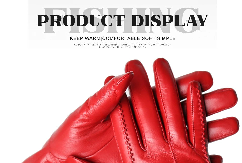 Women's sheepskin gloves winter warm plus velvet short thin touch screen driving color women's leather gloves good quality -2226