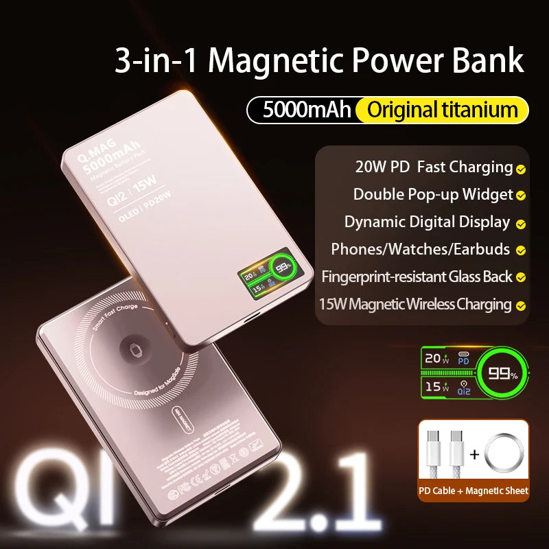 QI 2.1 Magnetic Powerbank Wireless Fast Charing Spare Portable External Battery for iPhone 12-17 Pro Watch Airpods 5000/10000mAh - Shoppiline