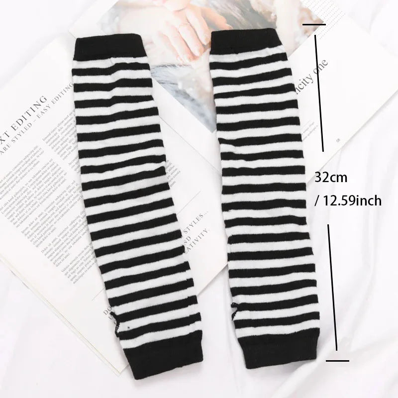 Striped Fingerless Gloves Arm Warmers Cotton Elbow Protection Warm Bracelet Gloves for Cold Weather Daily Casual Outdoor Wear