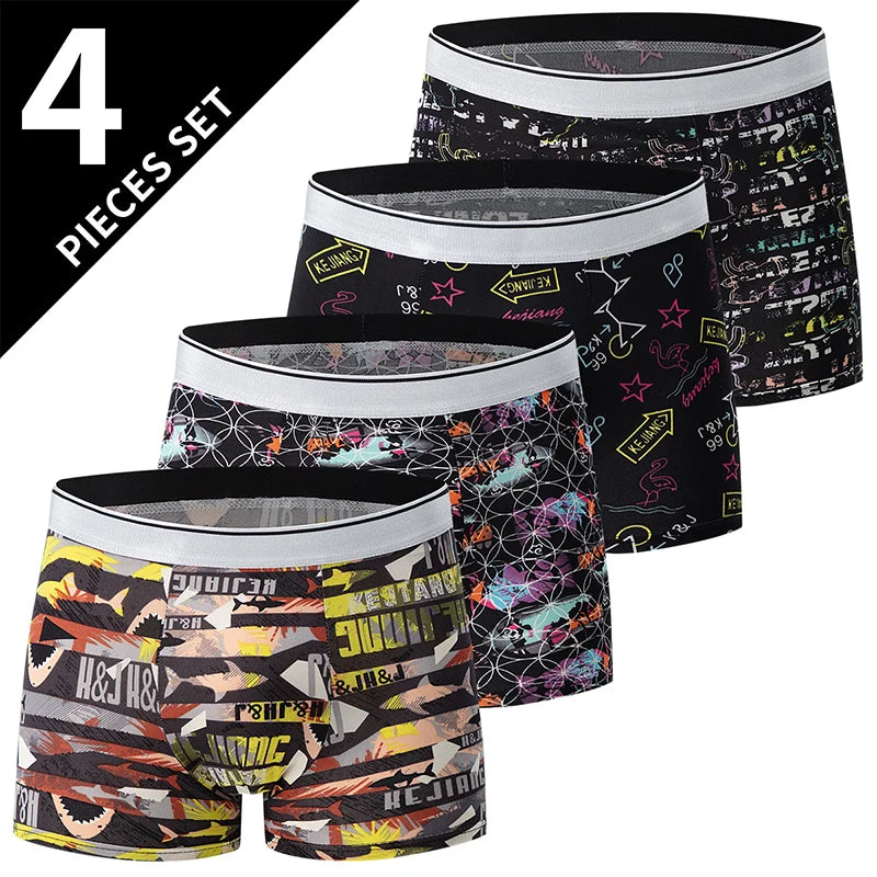 4/10piece Men's European And American Size Printed Fashionable Underwear Comfortable Plus Size Boxer Shorts Casual Sports Shorts