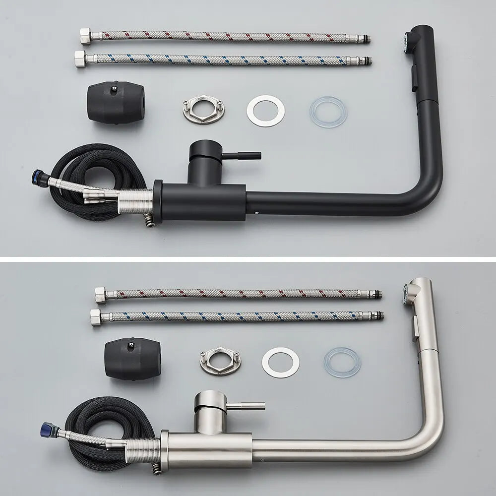 Black Pull Out Kitchen Sink Faucet Flexible 2 Modes Stream & Sprayer Nozzle Faucets Stainless Steel Hot Cold Wate Mixer Tap Deck - Shoppiline