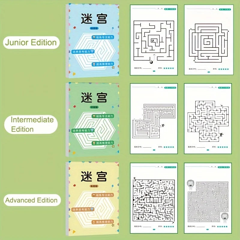 Maze Training Book, Used to Improve Concentration, a Puzzle Game Designed to Enhance Students' Thinking and Attention, an Intellectual Development Toy, a Fun Holiday Gift, a Maze Game Book.
