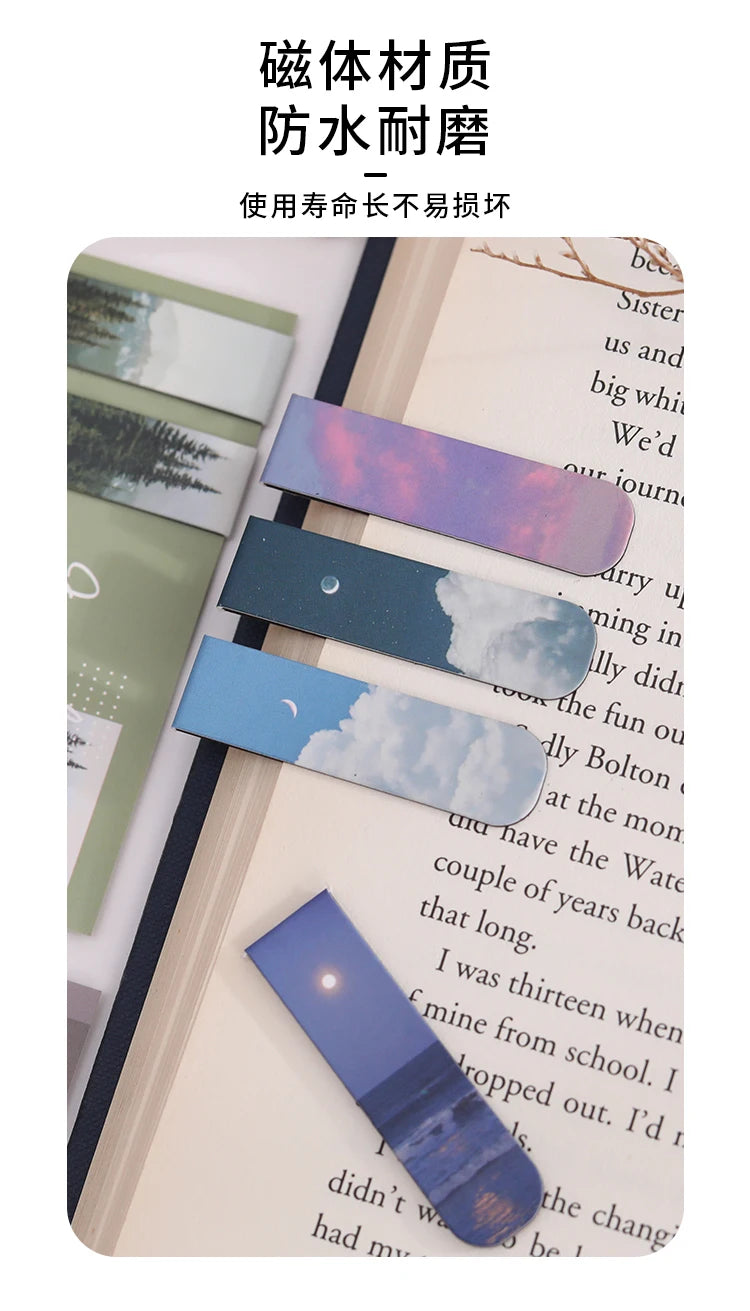 JIANQI 2pcs/pack Magnetic bookmark beautiful scenery clouds simple literary pattern bookmark Reading tool School office supplies