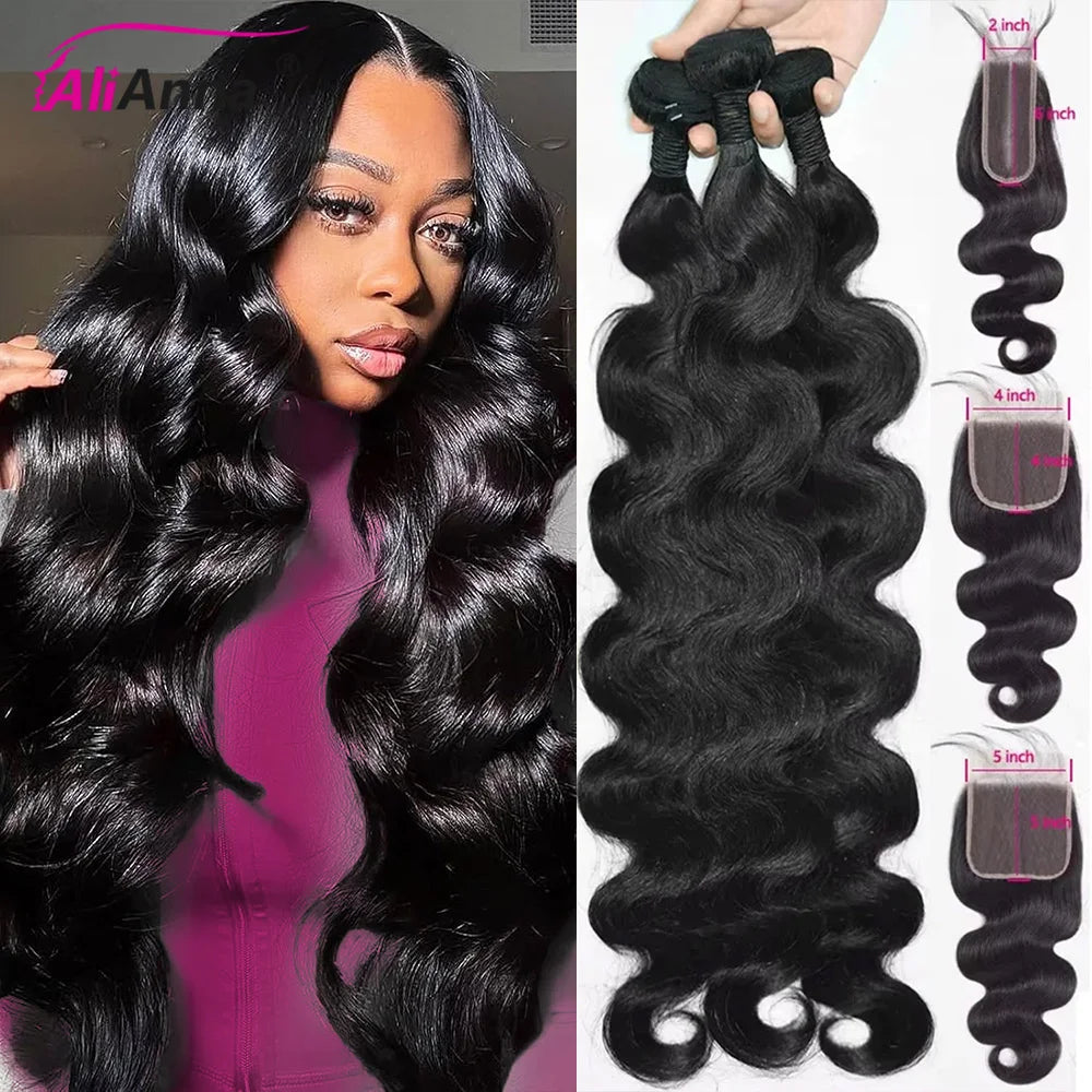 24 26 Inch Human Hair Bundles And Closure Body Wave Bundles With 4x4 Closure Raw Hair Bundles Human Hair 5x5 2x6 HD Lace Closure Brazilian Human Hair Bundles And Weaves Raw Hair Bundles Deals Transparent HD Lace Closure 100%