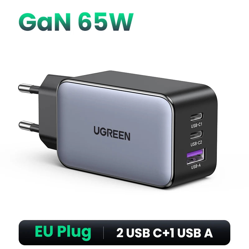 UGREEN 65W GaN Charger Quick Charge 4.0 3.0 USB C Charger for iPhone 17 16 15 Pro Max Laptop Macbook Air Tablet PD Fast Charger - Shoppiline