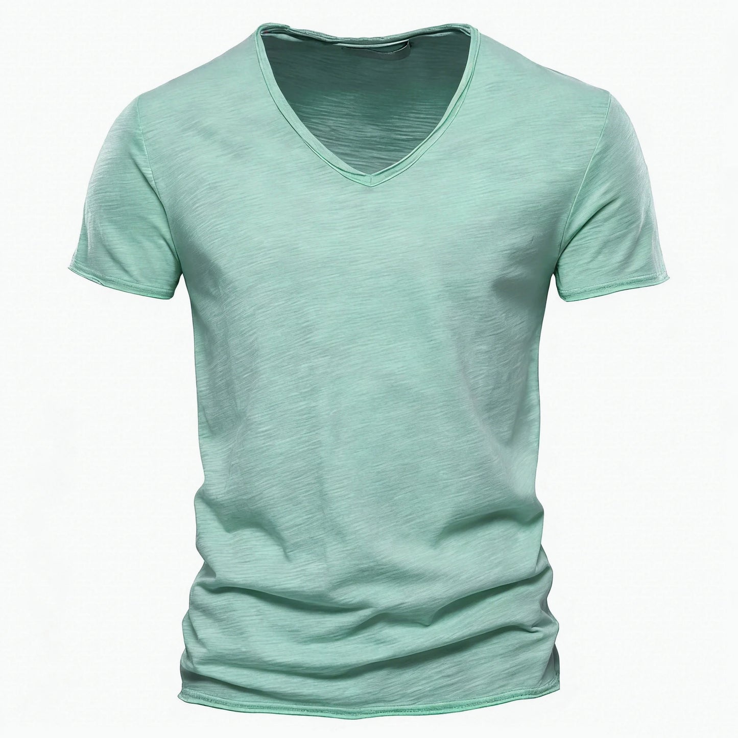 AIOPESON100% Cotton Men T-shirt V-neck Fashion Design Slim Fit Soild T-shirts Male Tops Tees Short Sleeve T Shirt O-neck For Men