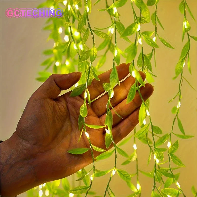 2 M 20 Light Always on Battery Box Willow Curtain Lamp Decorative Light String Imitation Leaf Wrought Iron Basket Copper Wire