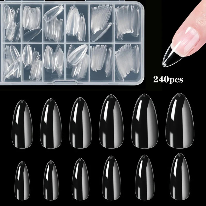 Almond False Nail Tips Clear Matt Soft Fake Nails Extension 12 Sizes for Home DIY Nail Salon Manicure