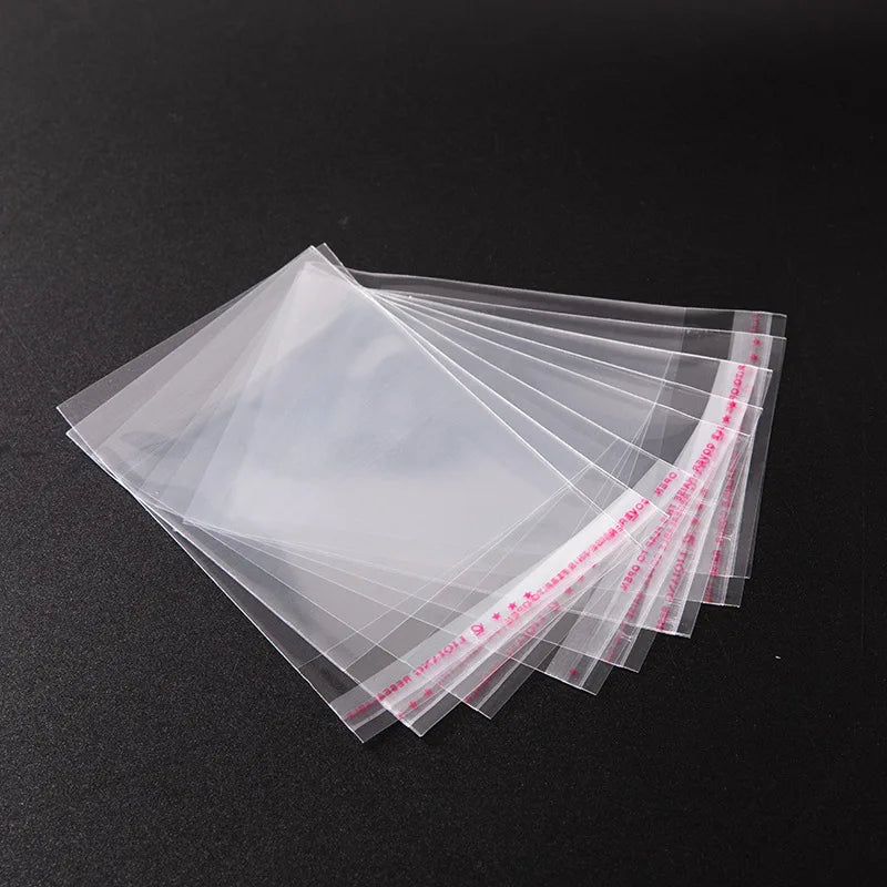 TETP 100Pcs Clear Self-Adhesive Resealable Waterproof OPP Plastic Bags 5Wires per Bag for Gift Food Candy Packaging Cellophane S