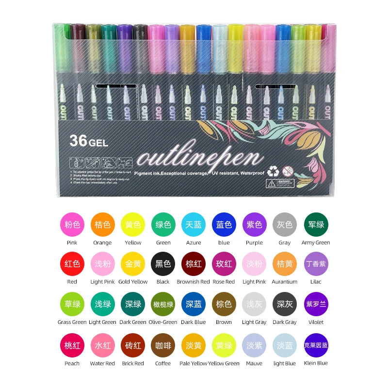 8/12/24 Colors Double Line Outline Pens, Self-Outline Metallic Markers Glitter Writing Drawing Pens For Christmas Card Writing
