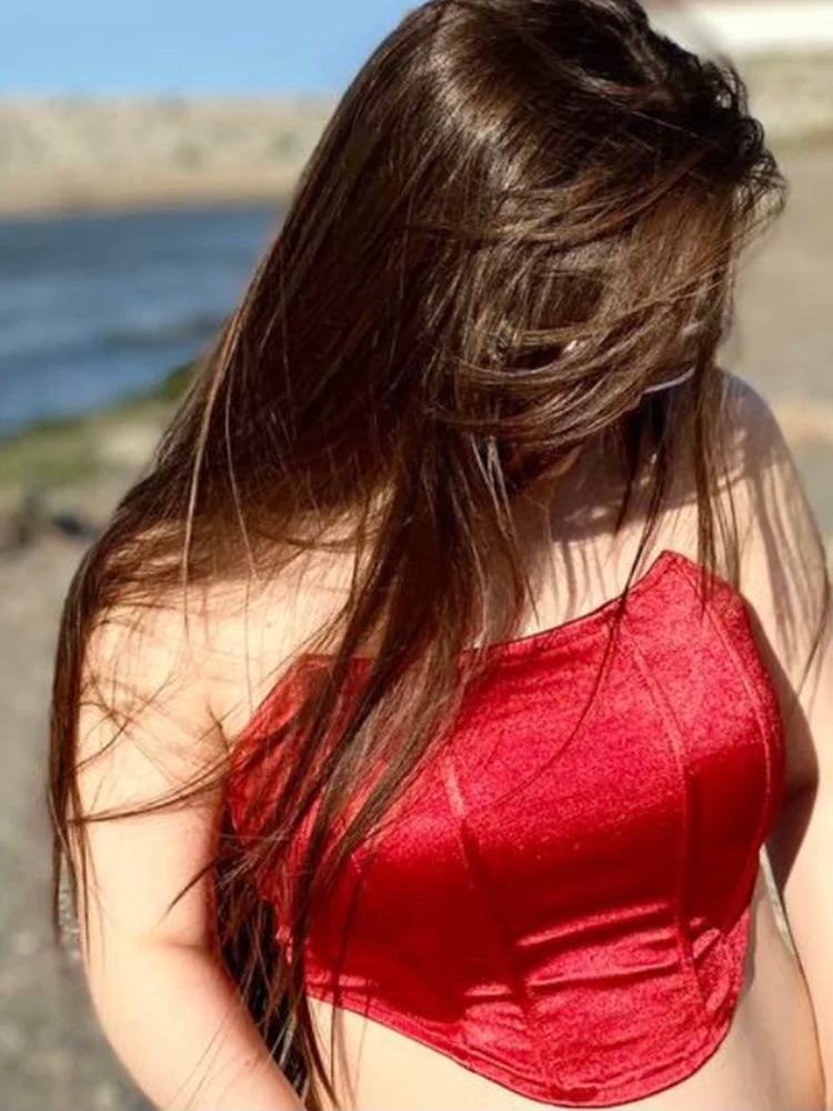 Haut court corset sexy sans manches à épaules dénudées, débardeur féminin, sous-vêtement bustier dos nu uni