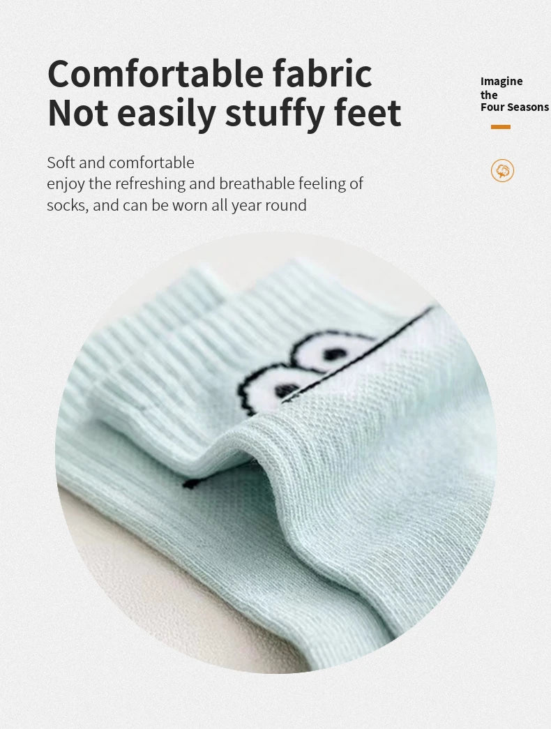5 Pairs Cute Expression Print Socks – Comfy Funny Mid-Calf Crew Socks, All-Match Women’s Cotton Rich Casual Socks