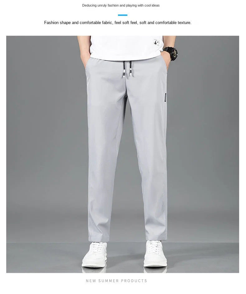 Herren Eisseide-Hose 2025 Sommer Neu Schwarz Grau Dünne Business-Freizeithose Outdoor Elastisch Atmungsaktiv Gerades Bein Jogginghose