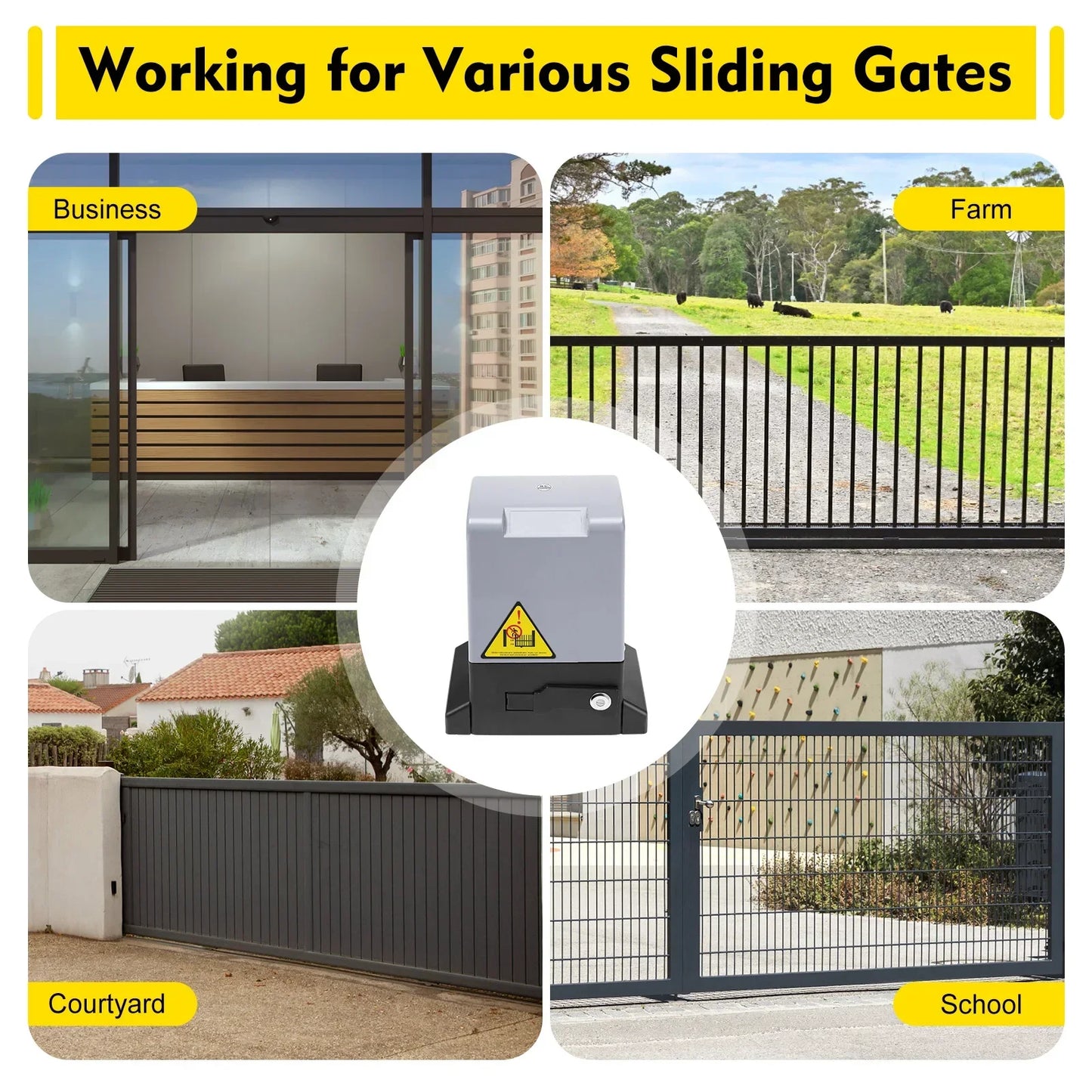 Automatic Gate Opener with 6pcs Sliding Door Gear Rack, 750W Electric Sliding Gate Opener 1600Kg 12m Automatic Sliding Gate Drive Low Noise 50dB Automatic Gate Opener Electric Gate Opener Kit with 2 Remote Control & 2 Infrare