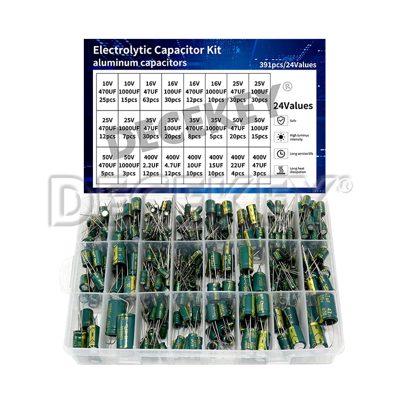 391pcs High Frequency Electrolytic Capacitor Kit 24 Values 10V 16V 25V 35V 50V 400V for TV LCD Monitor Game - Shoppiline